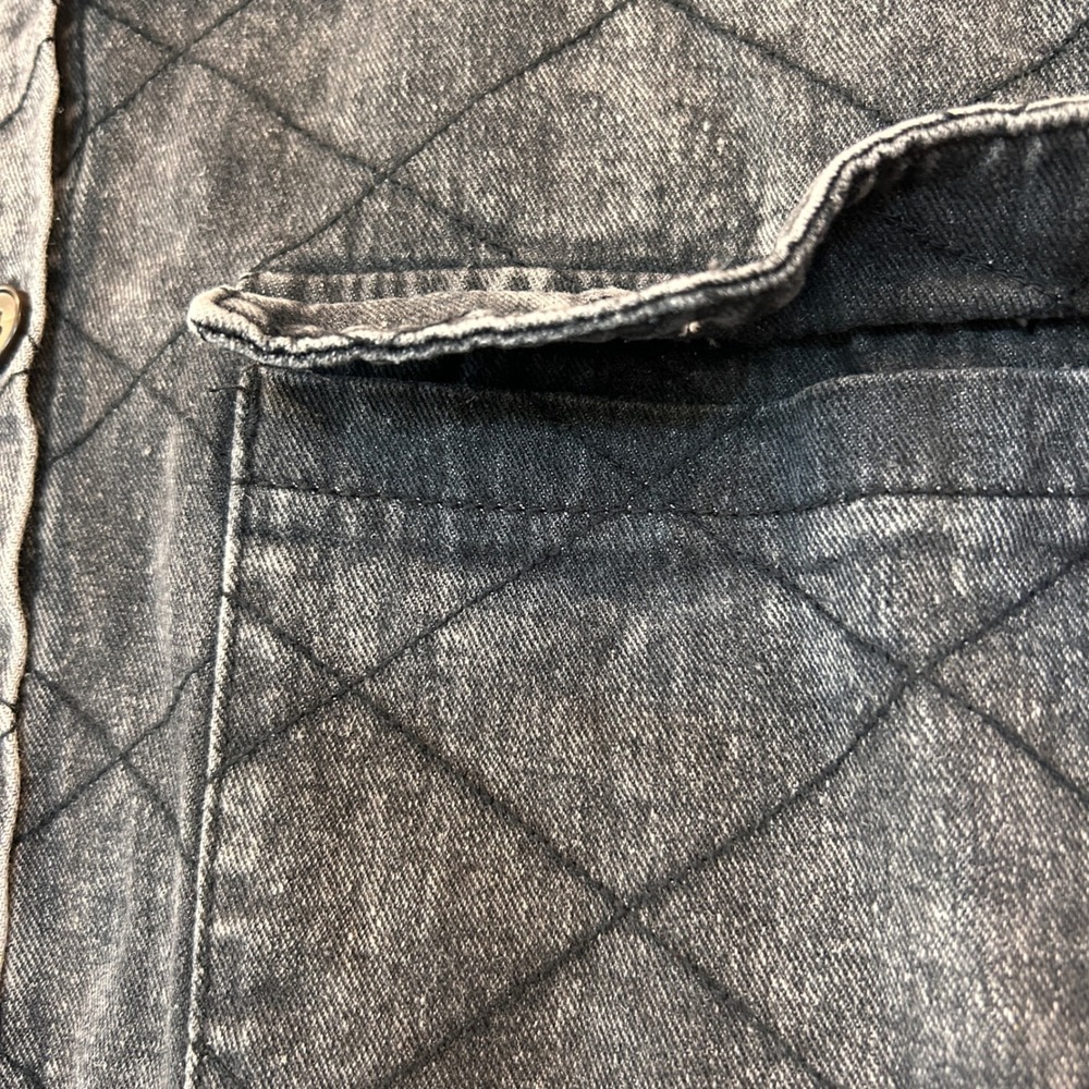 Davi & Dani Quilted Denim Shacket Acid Wash‎ Black Grey Button Down 2XL FLAW - Picture 3 of 10